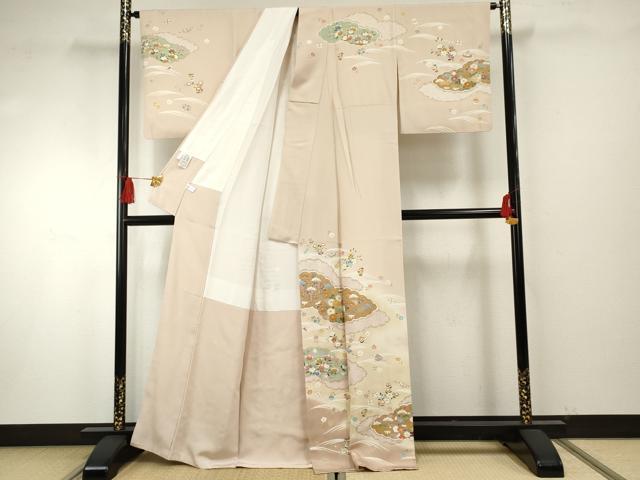 平和屋着物●訪問着 友禅 駒刺繍 雲重ね吉祥花宝尽くし 金彩 正絹 逸品 AABF6572cs