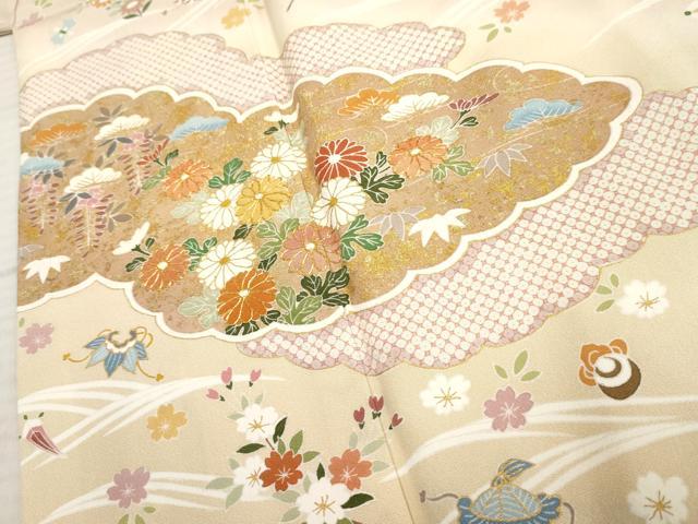 平和屋着物●訪問着 友禅 駒刺繍 雲重ね吉祥花宝尽くし 金彩 正絹 逸品 AABF6572cs