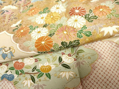 平和屋着物●訪問着 友禅 駒刺繍 雲重ね吉祥花宝尽くし 金彩 正絹 逸品 AABF6572cs
