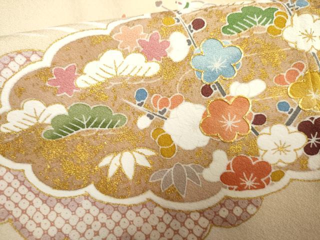 平和屋着物●訪問着 友禅 駒刺繍 雲重ね吉祥花宝尽くし 金彩 正絹 逸品 AABF6572cs