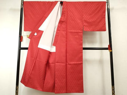 平和屋着物●男性 色紋付・羽織セット 花丸地紋 赤色 キングサイズ 洗える着物 AABF6573cs