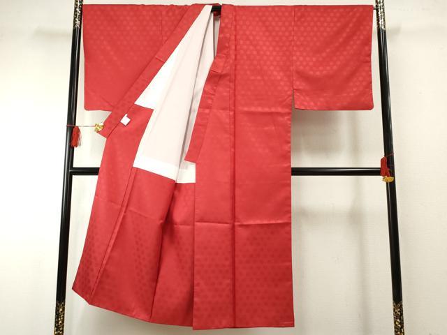 平和屋着物●男性 色紋付・羽織セット 花丸地紋 赤色 キングサイズ 洗える着物 AABF6573cs