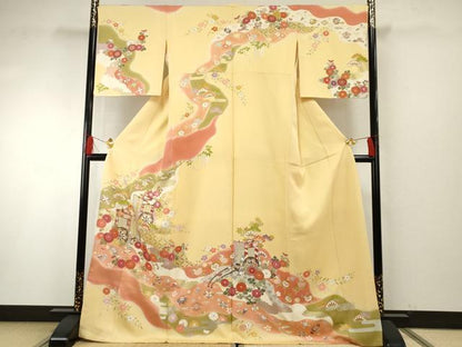 平和屋着物●創業460年・千總　訪問着　駒刺繍　御所車花宝尽くし　暈し染め　金糸　金彩　正絹　逸品　AABF6575cs