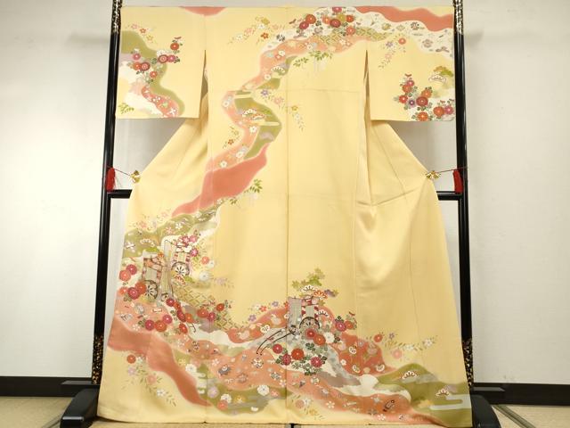 平和屋着物●創業460年・千總　訪問着　駒刺繍　御所車花宝尽くし　暈し染め　金糸　金彩　正絹　逸品　AABF6575cs