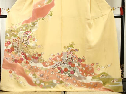 平和屋着物●創業460年・千總　訪問着　駒刺繍　御所車花宝尽くし　暈し染め　金糸　金彩　正絹　逸品　AABF6575cs