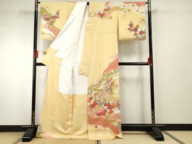平和屋着物●創業460年・千總　訪問着　駒刺繍　御所車花宝尽くし　暈し染め　金糸　金彩　正絹　逸品　AABF6575cs