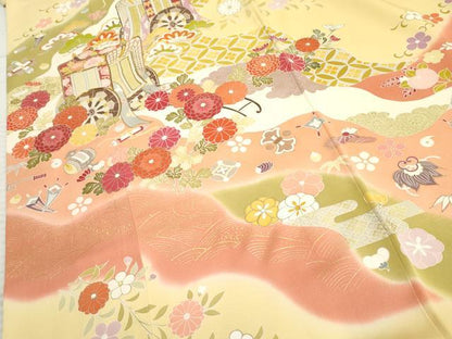 平和屋着物●創業460年・千總　訪問着　駒刺繍　御所車花宝尽くし　暈し染め　金糸　金彩　正絹　逸品　AABF6575cs