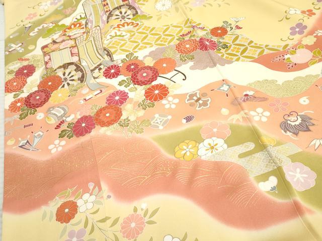 平和屋着物●創業460年・千總　訪問着　駒刺繍　御所車花宝尽くし　暈し染め　金糸　金彩　正絹　逸品　AABF6575cs