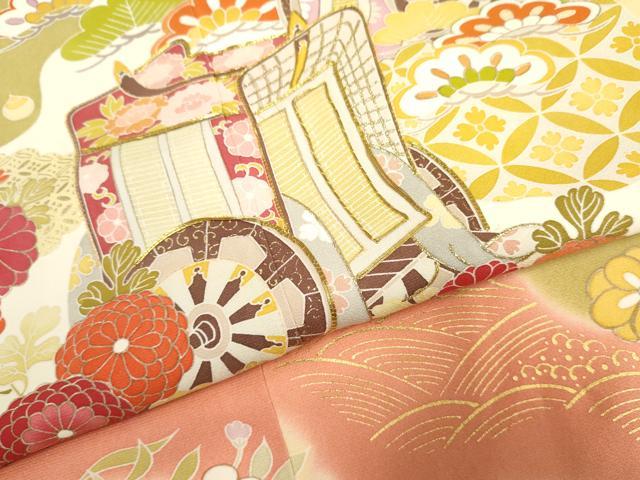平和屋着物●創業460年・千總　訪問着　駒刺繍　御所車花宝尽くし　暈し染め　金糸　金彩　正絹　逸品　AABF6575cs