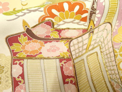平和屋着物●創業460年・千總　訪問着　駒刺繍　御所車花宝尽くし　暈し染め　金糸　金彩　正絹　逸品　AABF6575cs