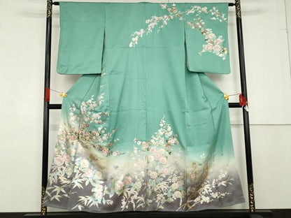 平和屋着物●螺鈿作家 藤本隆士 訪問着 螺鈿 鴛鴦枝花文 暈し染め 金銀彩 正絹 逸品 AABF6588cs