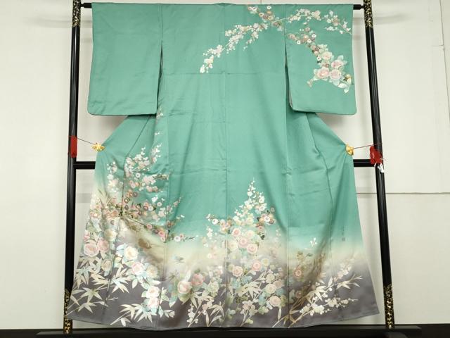 平和屋着物●螺鈿作家 藤本隆士 訪問着 螺鈿 鴛鴦枝花文 暈し染め 金銀彩 正絹 逸品 AABF6588cs