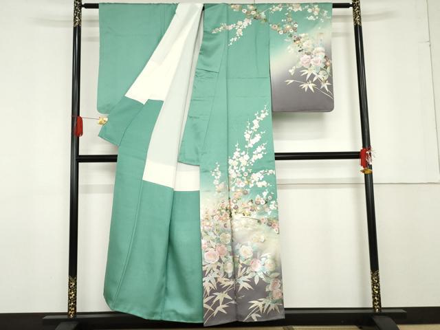 平和屋着物●螺鈿作家 藤本隆士 訪問着 螺鈿 鴛鴦枝花文 暈し染め 金銀彩 正絹 逸品 AABF6588cs