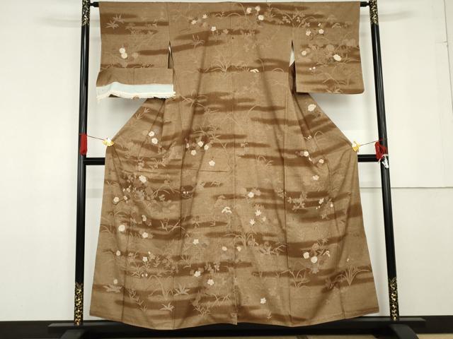 平和屋着物●訪問着 本場結城紬地 草花文 金彩 反端付き 正絹 逸品 AABF6590cs