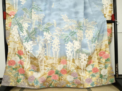 平和屋着物●豪華振袖　駒刺繍　花蝶文　藤花房　暈し染め　金彩　正絹　逸品　AABF6592cs