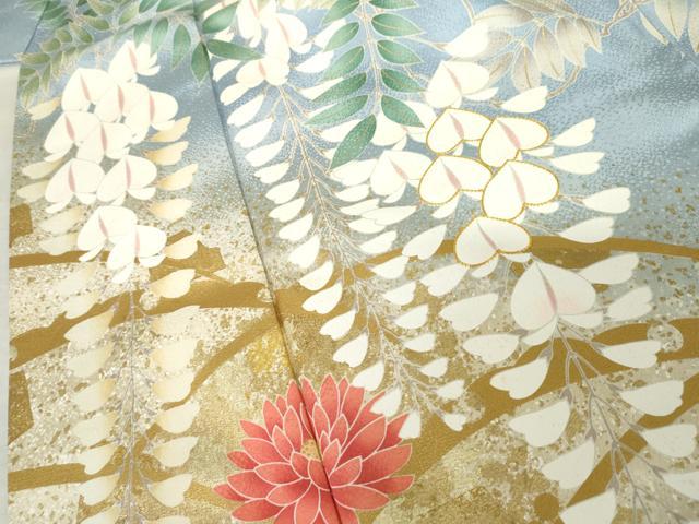 平和屋着物●豪華振袖　駒刺繍　花蝶文　藤花房　暈し染め　金彩　正絹　逸品　AABF6592cs