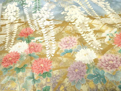 平和屋着物●豪華振袖　駒刺繍　花蝶文　藤花房　暈し染め　金彩　正絹　逸品　AABF6592cs