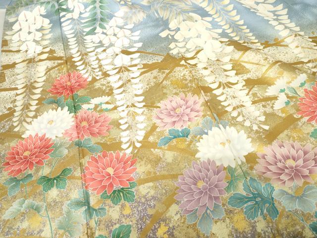 平和屋着物●豪華振袖　駒刺繍　花蝶文　藤花房　暈し染め　金彩　正絹　逸品　AABF6592cs