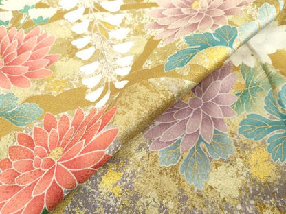 平和屋着物●豪華振袖　駒刺繍　花蝶文　藤花房　暈し染め　金彩　正絹　逸品　AABF6592cs