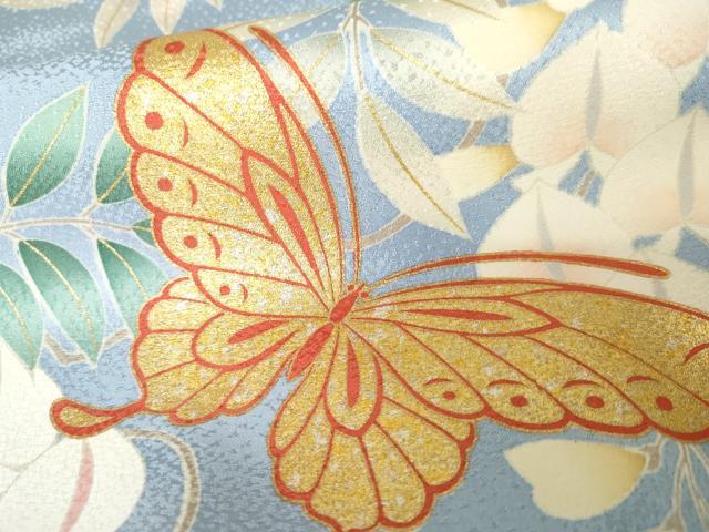 平和屋着物●豪華振袖　駒刺繍　花蝶文　藤花房　暈し染め　金彩　正絹　逸品　AABF6592cs