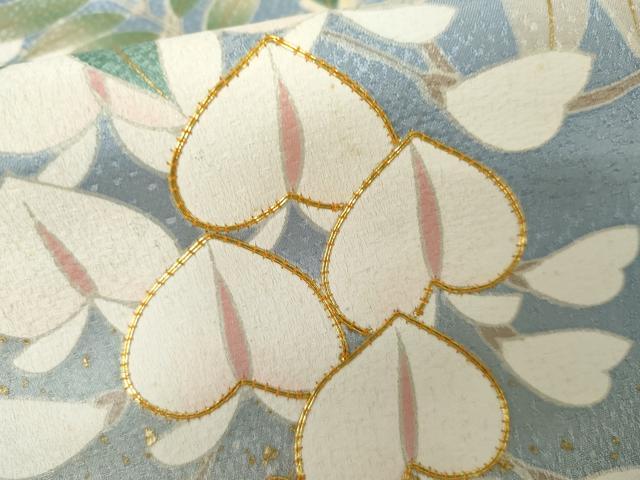 平和屋着物●豪華振袖　駒刺繍　花蝶文　藤花房　暈し染め　金彩　正絹　逸品　AABF6592cs