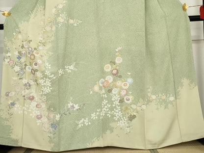 平和屋着物●訪問着 友禅 刺繍 枝花文 暈し染め 金糸 金彩 正絹 逸品 AABF6593cs