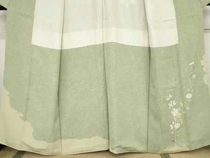 平和屋着物●訪問着 友禅 刺繍 枝花文 暈し染め 金糸 金彩 正絹 逸品 AABF6593cs