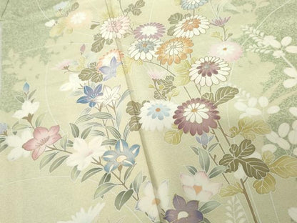 平和屋着物●訪問着 友禅 刺繍 枝花文 暈し染め 金糸 金彩 正絹 逸品 AABF6593cs