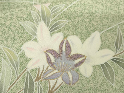 平和屋着物●訪問着 友禅 刺繍 枝花文 暈し染め 金糸 金彩 正絹 逸品 AABF6593cs