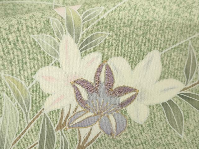 平和屋着物●訪問着 友禅 刺繍 枝花文 暈し染め 金糸 金彩 正絹 逸品 AABF6593cs
