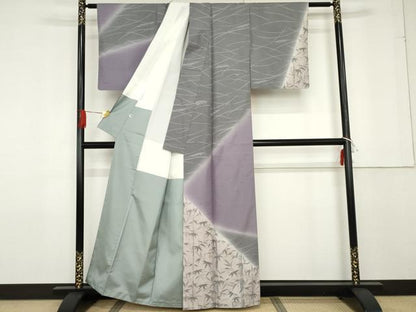 平和屋着物●訪問着 白山紬 笹竹文 正絹 逸品 AABF6594cs