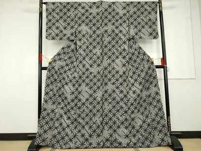 平和屋着物●上質な小紋 総絞り 麻の葉文様 黒地 正絹 逸品 AABF6595cs