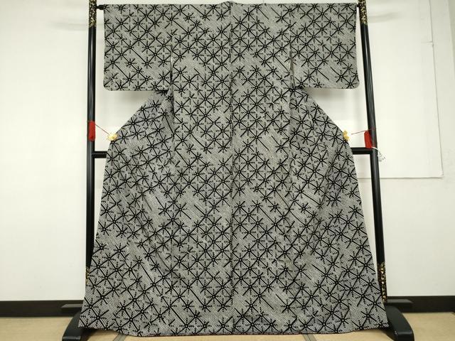 平和屋着物●上質な小紋 総絞り 麻の葉文様 黒地 正絹 逸品 AABF6595cs
