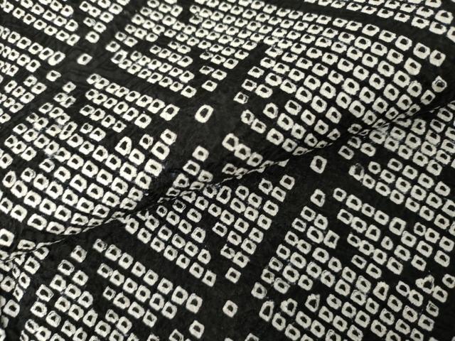 平和屋着物●上質な小紋 総絞り 麻の葉文様 黒地 正絹 逸品 AABF6595cs