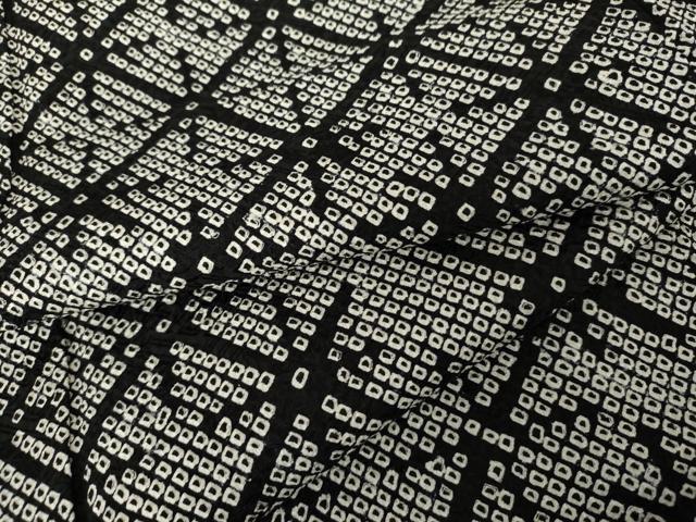 平和屋着物●上質な小紋 総絞り 麻の葉文様 黒地 正絹 逸品 AABF6595cs