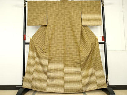 平和屋着物●訪問着 花織 紬地 霞横段文 正絹 逸品 AABF6599cs