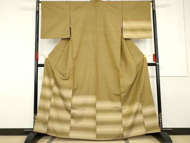 平和屋着物●訪問着 花織 紬地 霞横段文 正絹 逸品 AABF6599cs