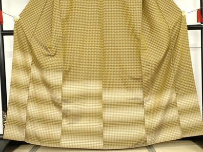 平和屋着物●訪問着 花織 紬地 霞横段文 正絹 逸品 AABF6599cs