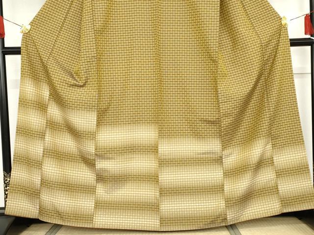 平和屋着物●訪問着 花織 紬地 霞横段文 正絹 逸品 AABF6599cs