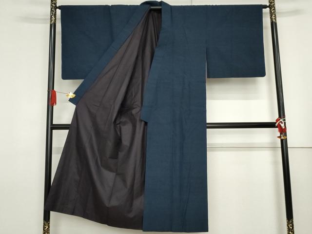 平和屋着物●男性 紬 アンサンブル 色無地 紺青色 正絹 逸品 AABF6603cs