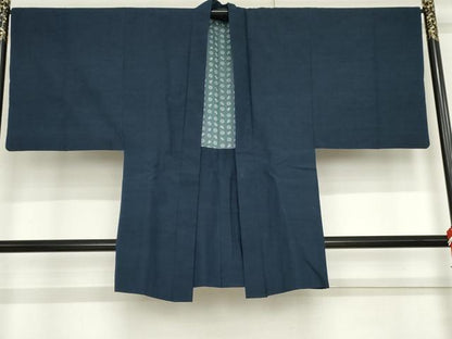 平和屋着物●男性 紬 アンサンブル 色無地 紺青色 正絹 逸品 AABF6603cs