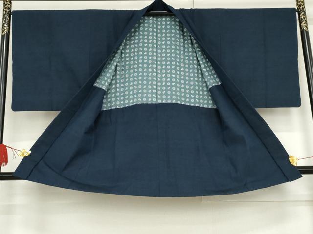 平和屋着物●男性 紬 アンサンブル 色無地 紺青色 正絹 逸品 AABF6603cs