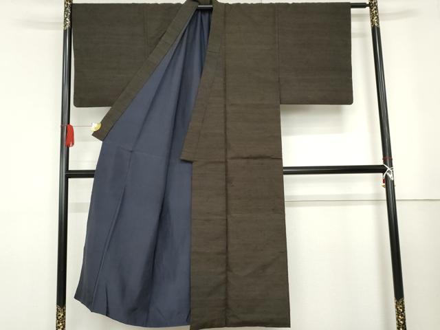 平和屋着物●男性 髭紬 アンサンブル 色無地 千歳茶色 正絹 逸品 AABF6604cs