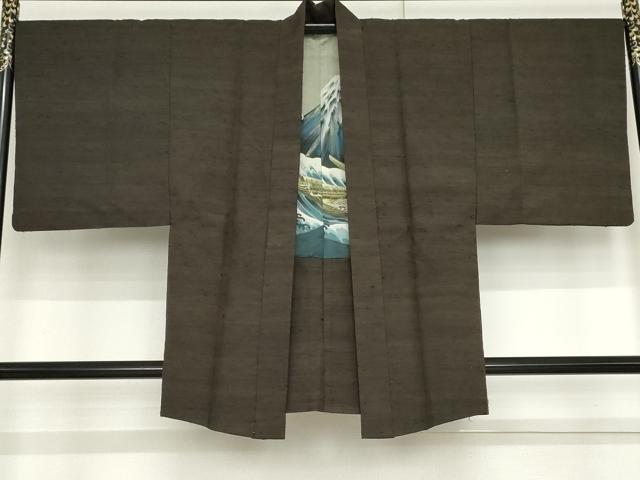 平和屋着物●男性 髭紬 アンサンブル 色無地 千歳茶色 正絹 逸品 AABF6604cs