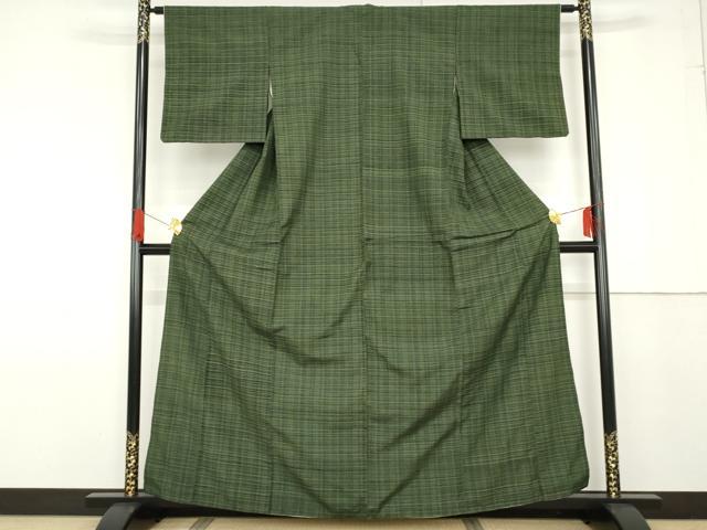 平和屋着物●郡上紬 草木染 格子 正絹 逸品 AABF6606cs