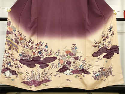 平和屋着物●人間国宝 五代 田畑喜八 訪問着 駒刺繍 笹梅枝花文 暈し染め 正絹 逸品 AABF6609cs