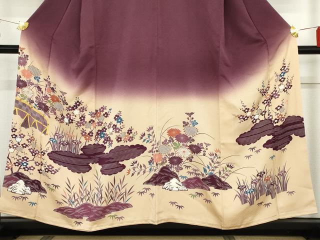 平和屋着物●人間国宝 五代 田畑喜八 訪問着 駒刺繍 笹梅枝花文 暈し染め 正絹 逸品 AABF6609cs