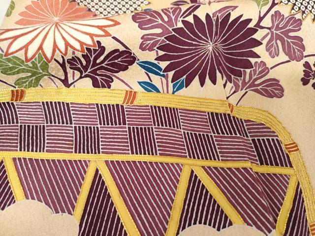 平和屋着物●人間国宝 五代 田畑喜八 訪問着 駒刺繍 笹梅枝花文 暈し染め 正絹 逸品 AABF6609cs