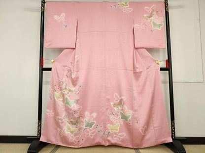 平和屋着物●創業460年・千總　訪問着　駒刺繍　絞り　舞蝶文　金彩　正絹　逸品　AABF6610cs
