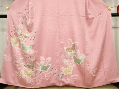 平和屋着物●創業460年・千總　訪問着　駒刺繍　絞り　舞蝶文　金彩　正絹　逸品　AABF6610cs